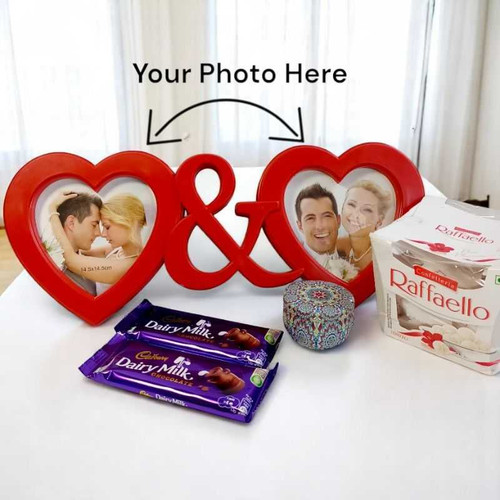 Romantic Gift Set with Chocolates, Candle And Mirror Photo Frame