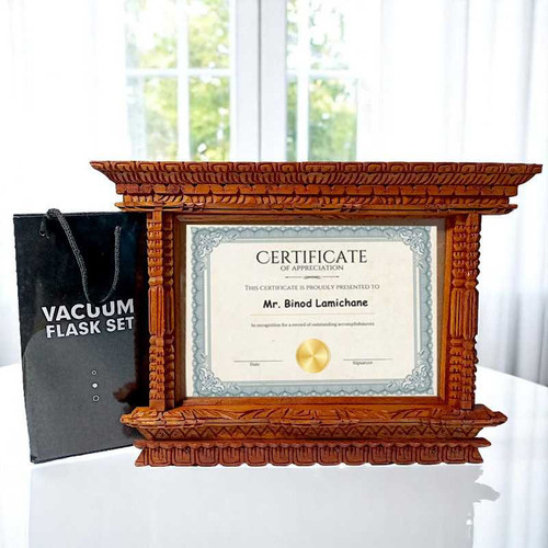 Appreciation Gift with Wooden Certificate Frame & Vacuum Flask