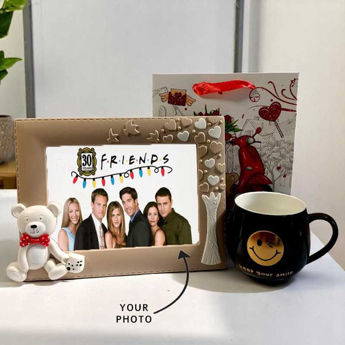 Adorable Coffee Mug And Teddy Frame Combo Gift