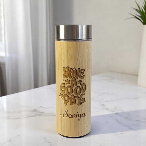 Good Day Themed Bamboo Bottle & Name Engraved-450ml