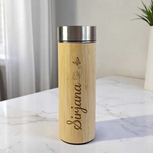 Butterfly Motif with Name Engraved Bamboo Bottle-450ml