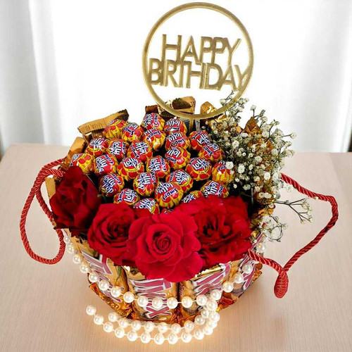 Birthday Treat Bouquet with Chocolates & Roses JNK-3757 Giftmandu