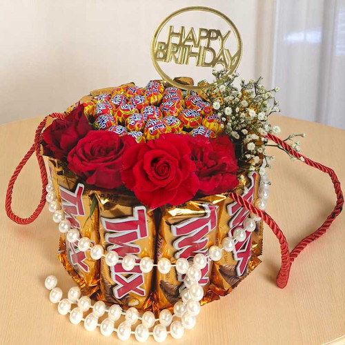 Birthday Treat Bouquet with Chocolates & Roses