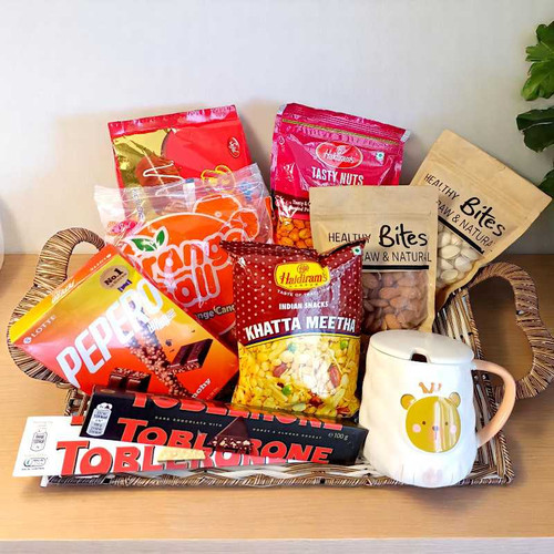 Premium Gift Basket with Chocolates, Dry Nuts, Snacks & Mug