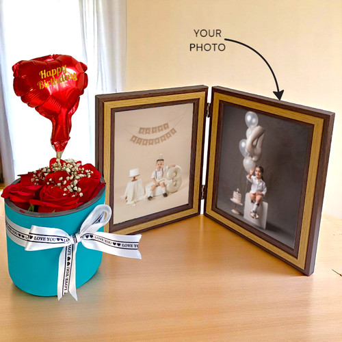 Birthday Gift Set With Roses, Balloon And Personalized Frame