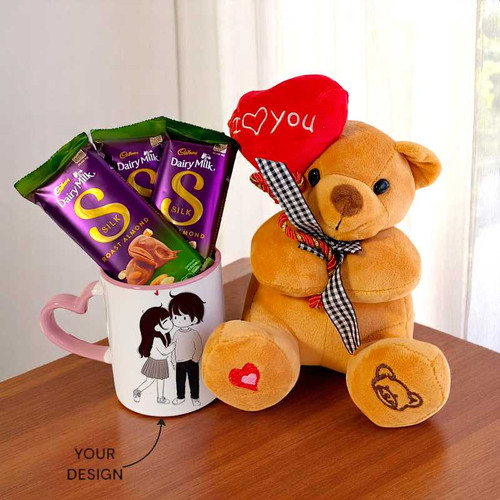 Teddy, Custom Mug And Silk Almond Chocolates Hamper