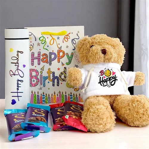 Teddy, Chocolates And Smart Thermos Birthday Hamper
