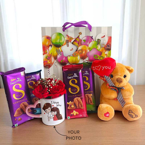Sweet Birthday Delight With Roses, Chocolates, Mug And Teddy