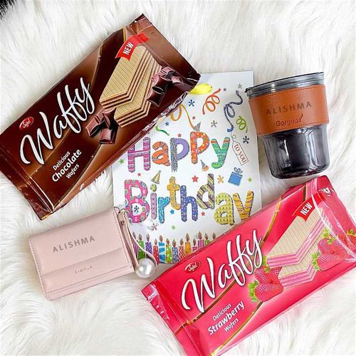 Personalized Gift Set for Her With Wallet, Sipper Bottle & Waffers