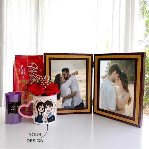 Sweet Gift Set with Roses, Candle, Mug & And Custom Photo Frame