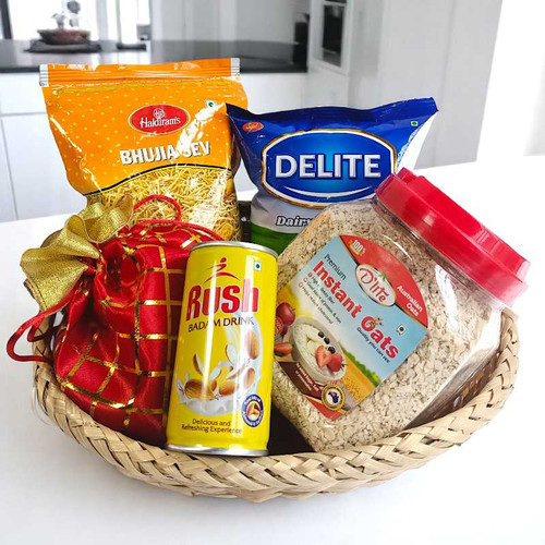 Healthy Gift Basket with Dry Fruits, Tea And Snacks NKS-843