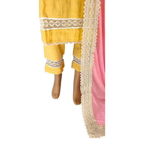 Cotton Kurta With Shawl (Set of 3) - Yellow KRST35-EX