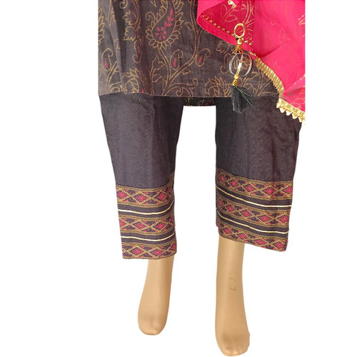 Cotton Kurta Set With Shawl (Set OF 3) - Dark Purple