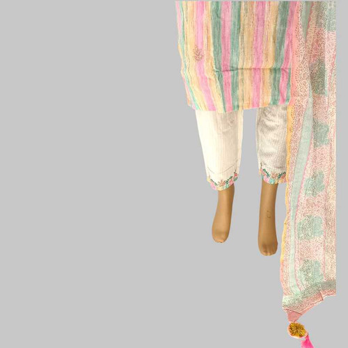 Cotton Kurta Suit With Shawl (Set of 3) - Multi Color KRST22-DO