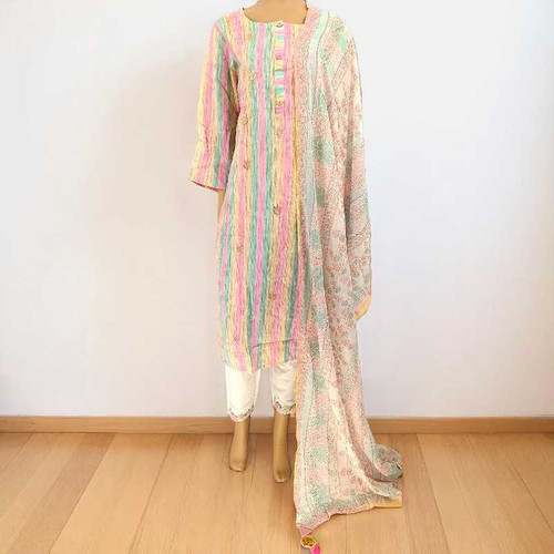 Cotton Kurta Suit With Shawl (Set of 3) - Multi Color KRST22-DO