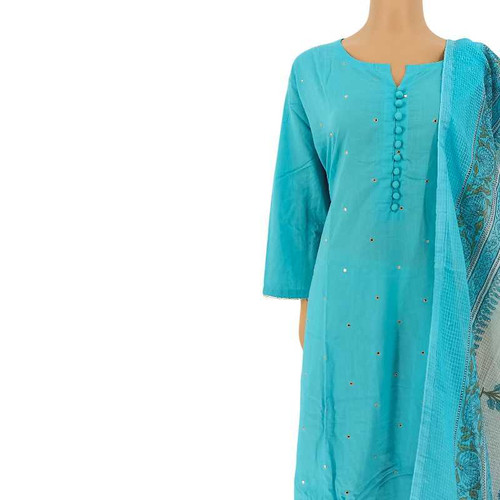 Cotton Kurta With Shawl (Set of 3) - Blue KRST32-TH