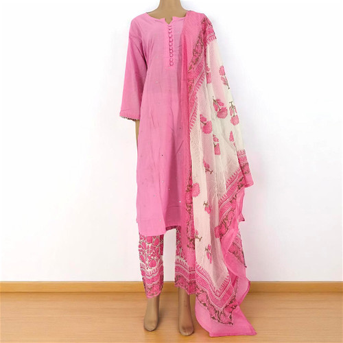 Cotton Kurta With Shawl (Set of 3)- Size XL (46)