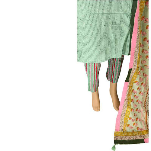 Cotton Kurta Set With Shawl (Set OF 3) - Light Green KRST55-EX