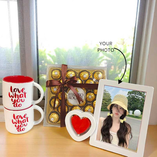 Love Gift Set with Chocolates, Twin Mug Set And Frame NKS-879