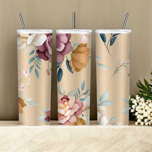 Beautiful Floral Design Tumbler Bottle- 8 Inches Tall TUM-4