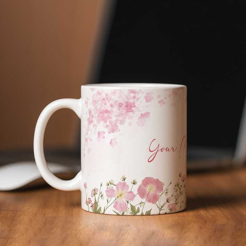 Personalized Message on Floral Design White Ceramic Mug AR-37