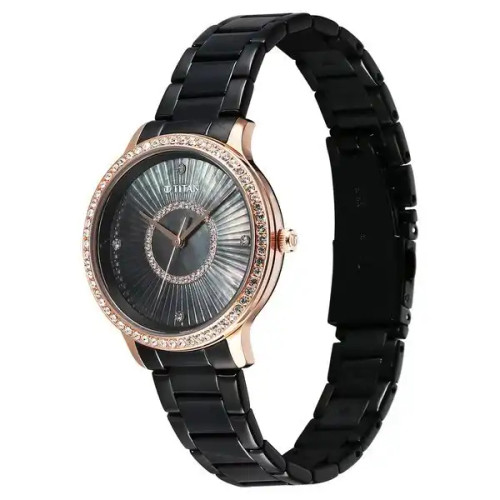 Titan Glamour Quartz Analog Black Dial Watch For Women 95314KM01