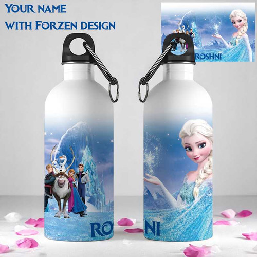 Personalized White Aluminium Bottle with Frozen Print AR-24