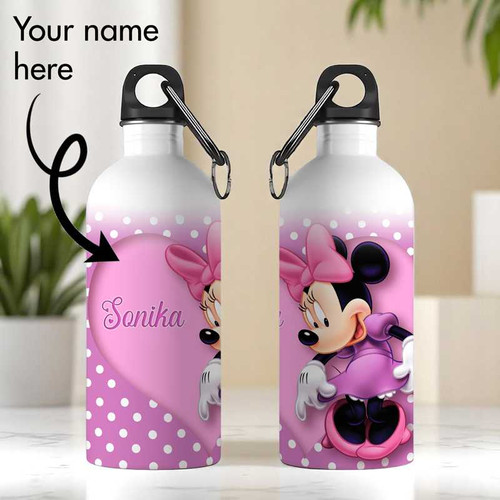 Custom Name On White Aluminium Bottle with Minnie Mouse Print-600ml AR-25
