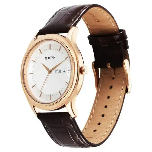 Titan Karishma Quartz Analog Silver Dial Leather Strap Watch For Men 1824WL03