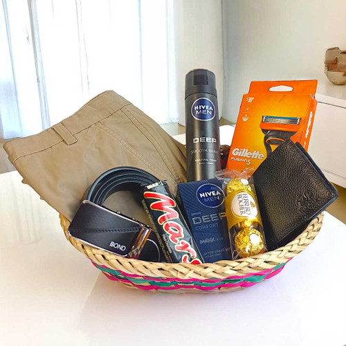 Men's Grooming Gift Basket with Half Pant (34 Size) & Wallet JNK-3922
