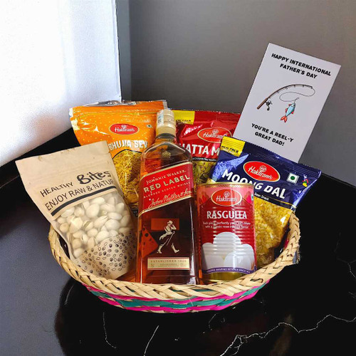 Father’s Day Gift Basket with Johnnie Walker, Dry Fruits And Snacks NKS-906