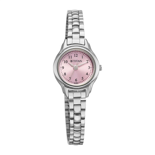 Titan Analog Pink Dial with Silver Stainless Steel Watch For Women 2401SM04