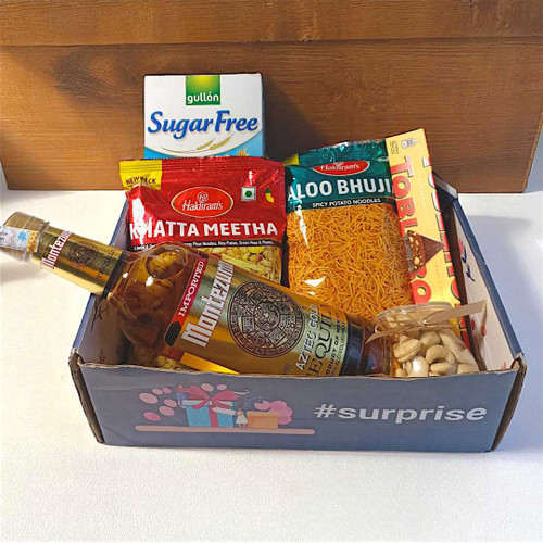 Tequila Gift Box with Premium Snacks, Dry Fruits And Chocolates NKS-909