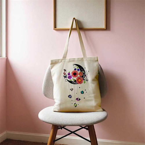 Elegant Shoulder Tote Bag with Moon and Floral Print TOT-9