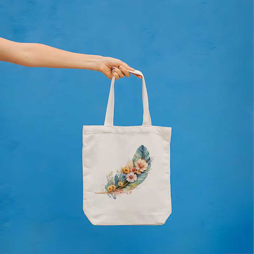 Stylish Small Tote Bag with Feather and Floral Print TOT-3