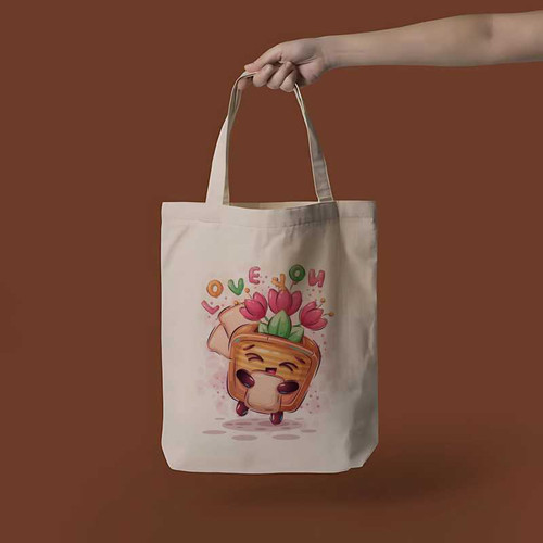 Small Tote Bag with ‘Love You’ Floral Cartoon Print TOT-5