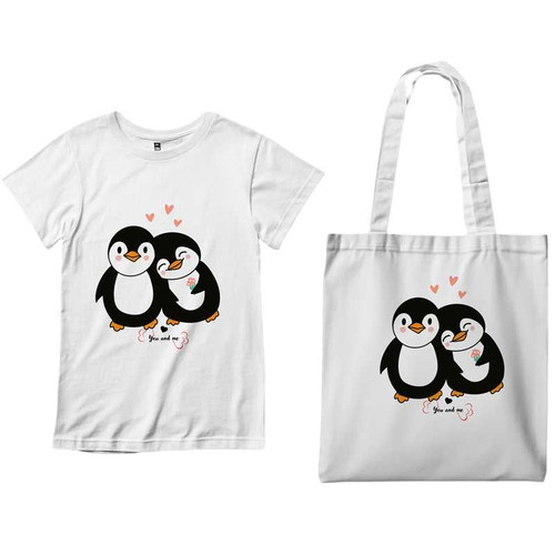 T- shirt And Tote Bag Combo With Penguin Design TS-1