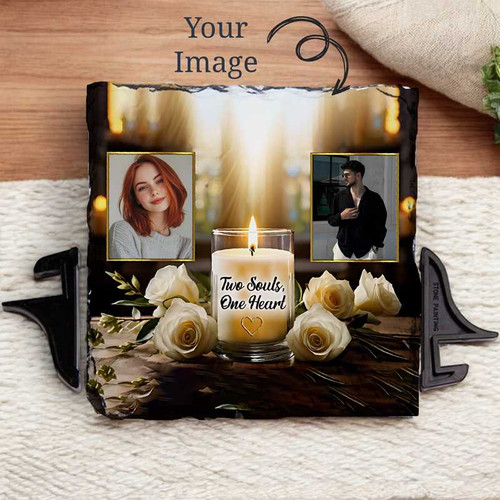 Personalized Photo Frame on Rock Slate with Stand RS-1