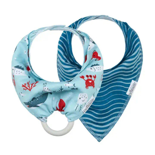 Dr.Brown's Super Soft Bandana Bib with Removable Teether, Sea Creatures/Waves, 2-Pack AC273-CA- P4