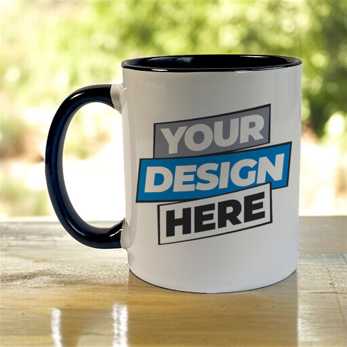 Personalized White Ceramic Mug with Black Handle