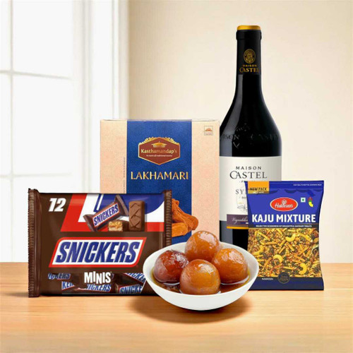 Festive Gift Hamper with Wine, Sweets And Snacks NKS-923
