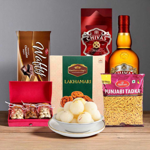 Festive Whisky 750ml with Traditional Sweets & Dry Nuts JNK-3946