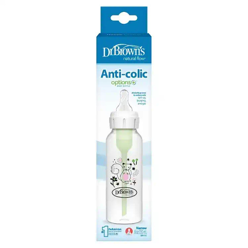 Dr. Brown's 8 oz/250 mL PP Narrow Anti-Colic Options+ Baby Bottle, Squirrel Design, 1-Pack SB81108- ESX