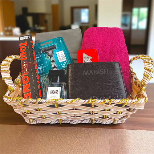 Men’s Style & Grooming Gift Basket with Custom Wallet