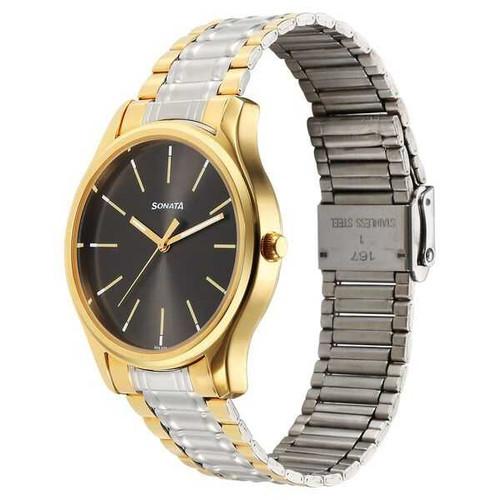 Sonata Traditional Essentials Quartz Analog Grey Dial Watch for Men 77082BM02