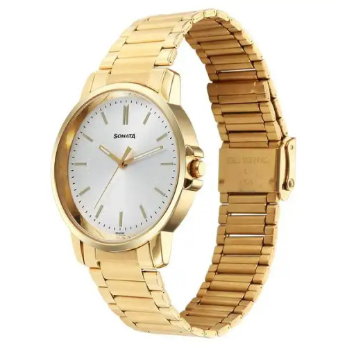 Sonata Traditional Essentials Quartz Analog Silver Dial Stainless Steel Strap Watch for Men 77083YM06