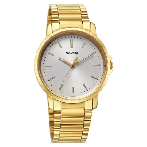 Sonata Traditional Essentials Quartz Analog Silver Dial Stainless Steel Strap Watch for Men 77083YM06