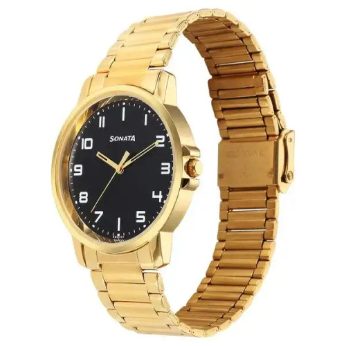 Sonata Traditional Essentials Quartz Analog Black Dial Watch for Men 77083YM07