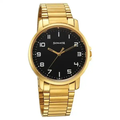 Sonata Traditional Essentials Quartz Analog Black Dial Watch for Men 77083YM07