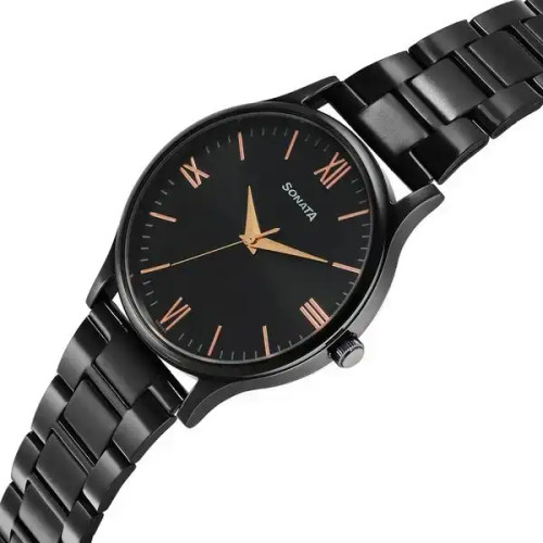 Sonata Aspire Quartz Analog Black Dial Stainless Steel Strap Watch for Men 77105NM09